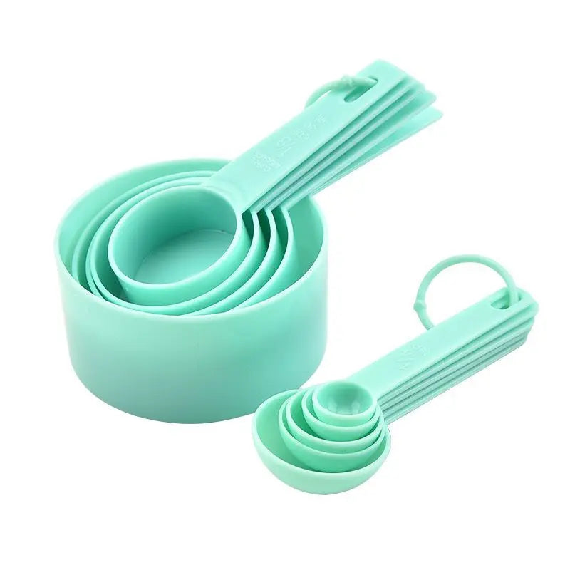 Plastic Measuring Cups and Spoons Set 10 PCS Kitchen Accessories Engraved US Markings Stackable Measuring Tools Peaceful Pleasures Health and Wellness 10PCS Green Set