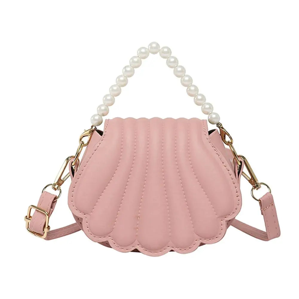 Fashion Shell Shape Crossbody Bag French style Elegant Pearl Chain Handbag PU Leather Shoulder Bag Minimalist Women Hobo Bag Peaceful Pleasures Health and Wellness Pink