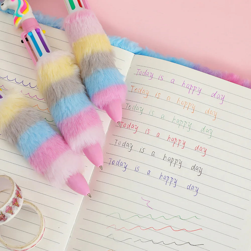 Kids Unicorn Plush Gel Pen Set – 6 Rainbow Colors for Girls
