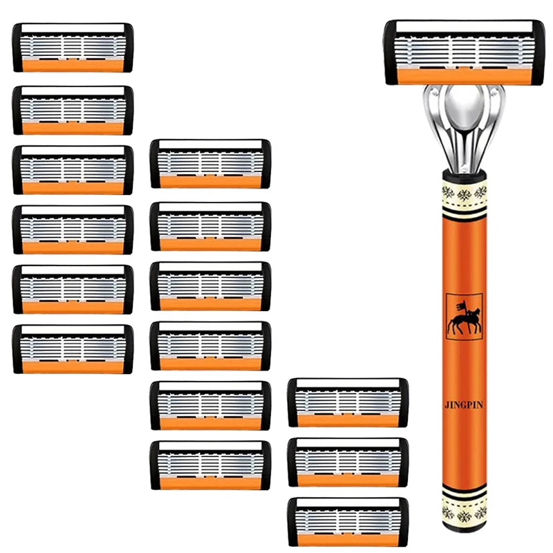 6-Blade Men's Safety Razor | Stainless Steel Shaver Set