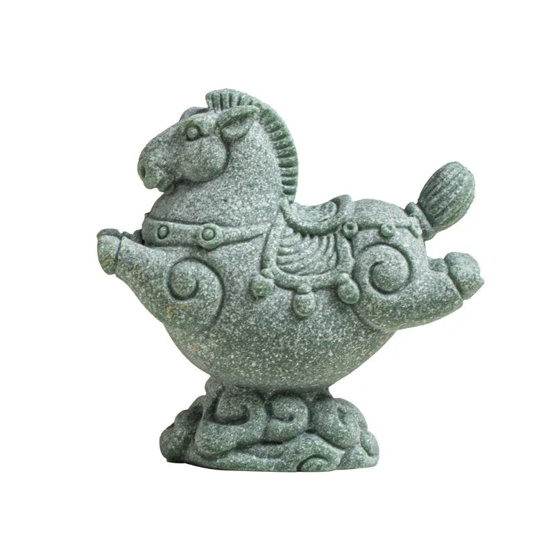 Flying Horse Green Sandstone Tea Pet Figurine | Luck & Wealth Tea Pet Figurine Peaceful Pleasures Health and Wellness