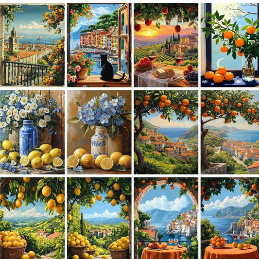 GATYZTORY Oil Painting By Numbers On Canvas Lemon Tree Coloring By Numbers For Adults Gift For Handiwork Home Decor Landscape Peaceful Pleasures Health and Wellness