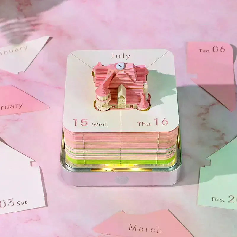 2027 Desk Calendar LED Light 3D Tear-Away Paper Carving Art Gift