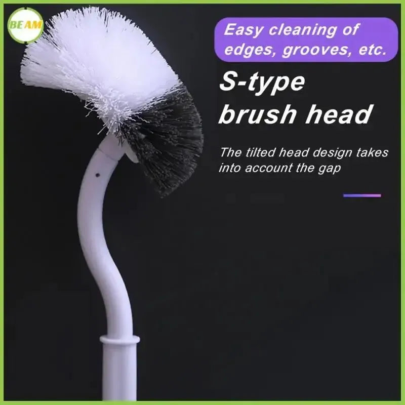 S-Shape Long Handle Toilet Brush – Wall-Mounted Soft Bristles