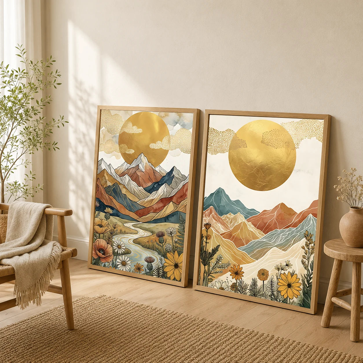 Boho Landscape Canvas Wall Art – Western Mountain Print Décor Canvas Wall Art Peaceful Pleasures Health and Wellness