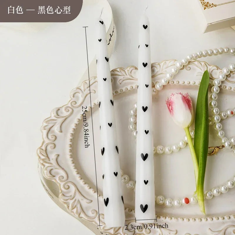 Printed Long Pole Candles European Romantic Candles Dinner Wedding Holiday Family Cross Border Smoke Free Candle Home Decorative Peaceful Pleasures Health and Wellness White-Heart