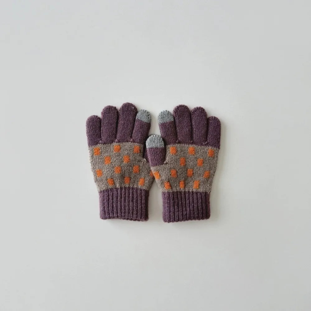 Fashion Childrens Neck Hanging Gloves Winter Western Style Cold Resistant Five Finger Gloves Warm Retro Patterned Woolen Gloves Peaceful Pleasures Health and Wellness