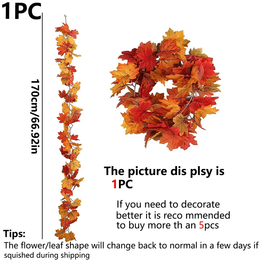 Artificial Autumn Leaf Vine Garland for Wedding & Home Decor