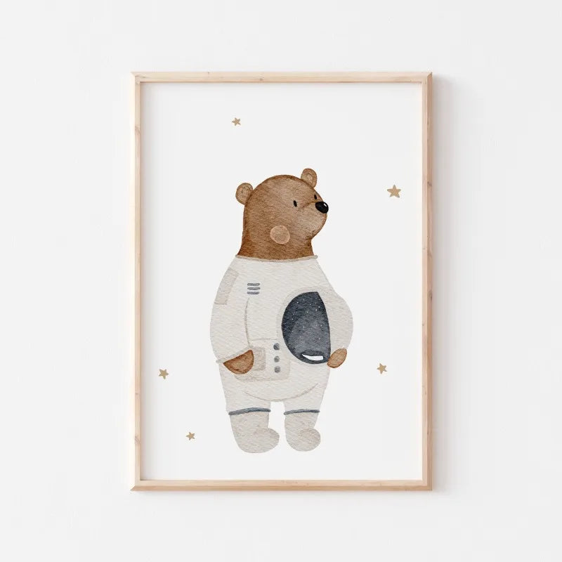 Cute Bear Cartoon Canvas Wall Art for Kids Nursery Room Decor