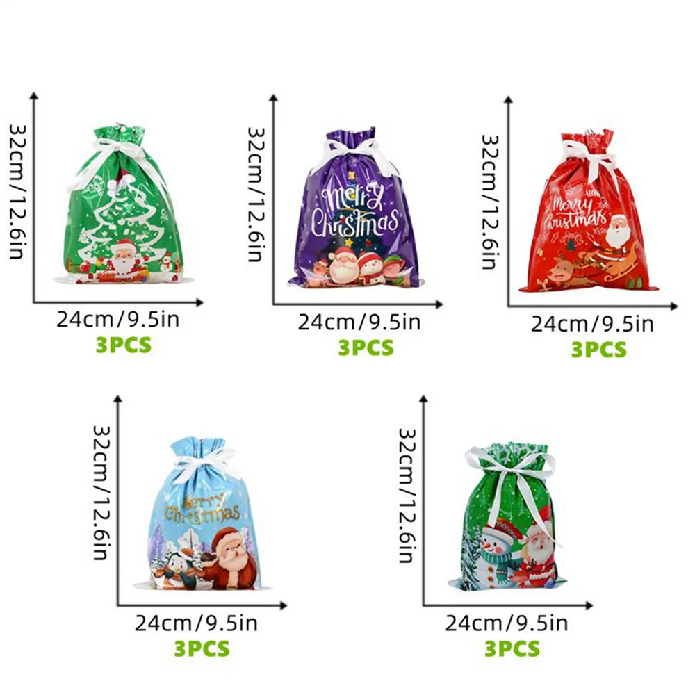 Christmas Treat Bags 15-Piece Reusable Pouch Goodie Wrap Drawstring Sacks for Cookie Chocolate Biscuits Candy Party Favors Toys Peaceful Pleasures Health and Wellness 15pcs CN 32x24cm