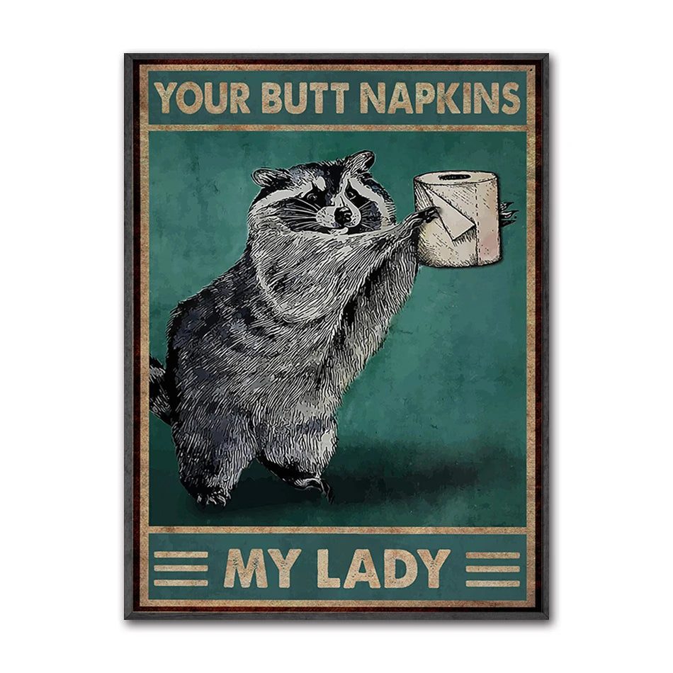 Funny Raccoon Butt Napkins Canvas Poster | Bathroom Wall Art Canvas Poster Print Peaceful Pleasures Health and Wellness A60402-01 50x70cm Unframed