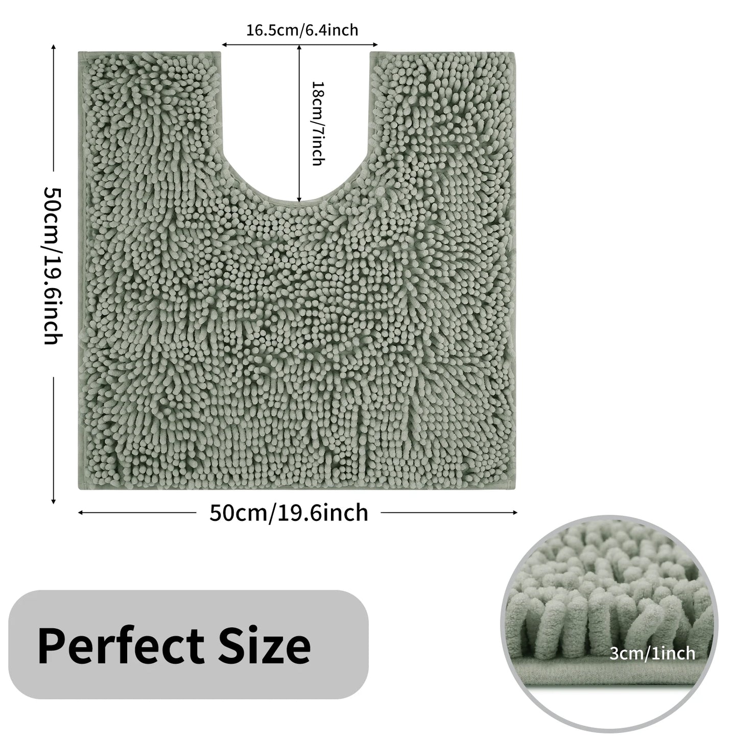 Luxury Chenille Toilet Rugs U-Shaped 50X50cm Soft Absorbent Non-Slip Contour Bathroom Rugs Machine Washable Contoured Bath Mats Peaceful Pleasures Health and Wellness