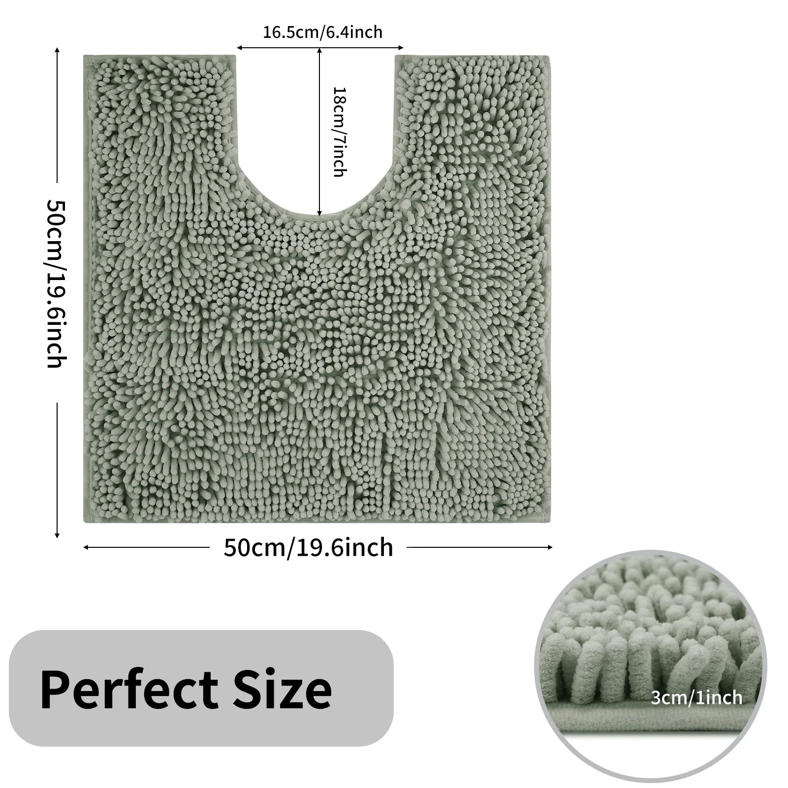 Luxury Chenille Toilet Rugs U-Shaped 50X50cm Soft Absorbent Non-Slip Contour Bathroom Rugs Machine Washable Contoured Bath Mats Peaceful Pleasures Health and Wellness