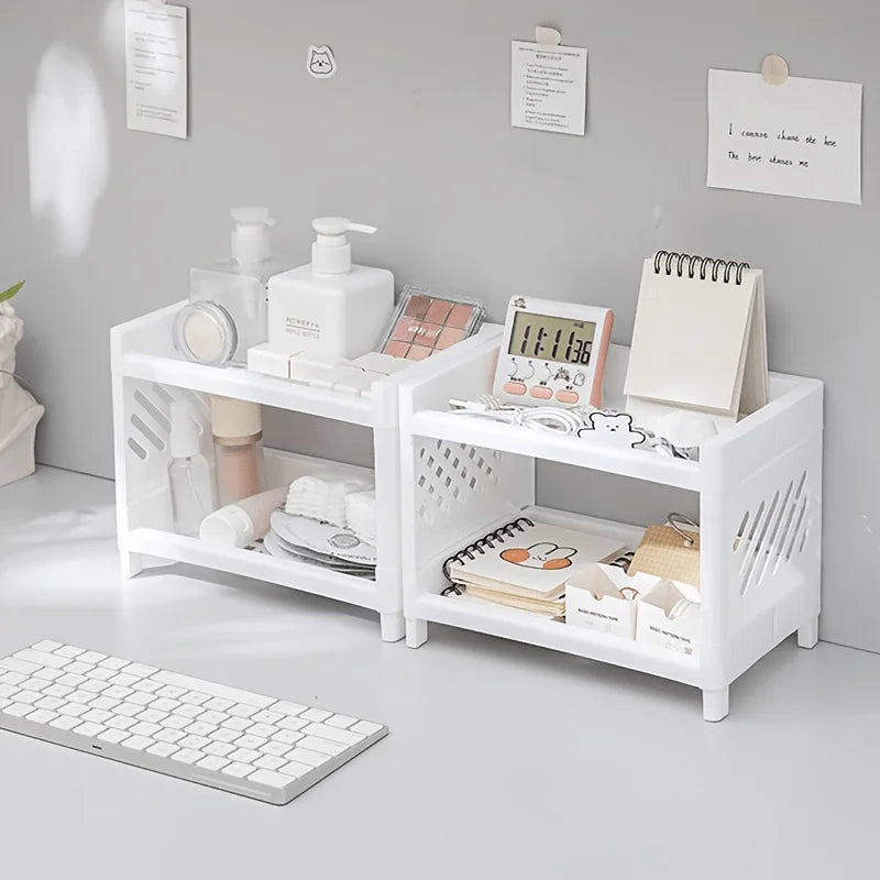 Double Layer Desk Organizer | Space-Saving PP Desktop Storage