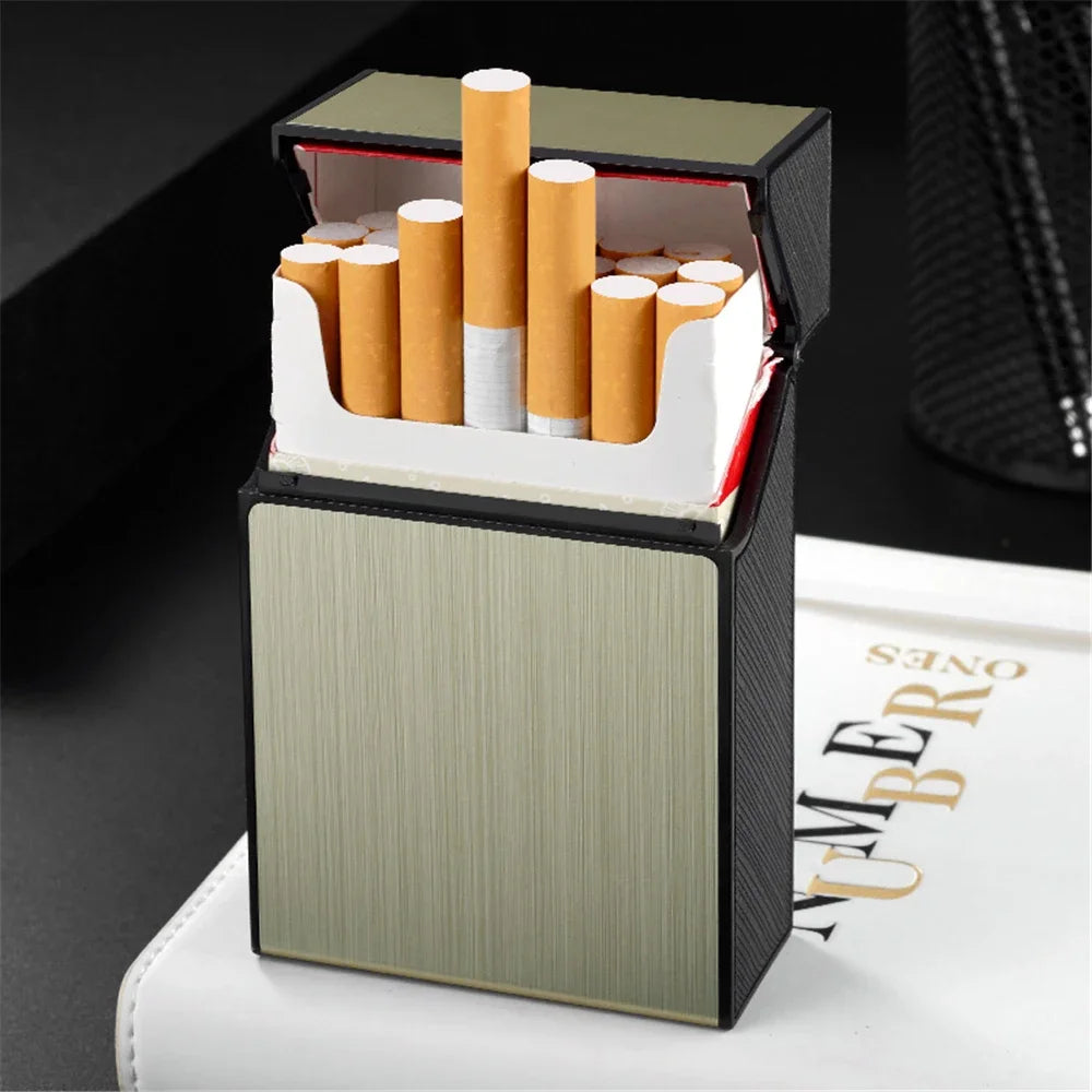 Portable Cigarette Case Metal Smoking Cigarette Box 20pcs Capacity Tobacco Holder Cigarettes Pack Cover Storage Box Men's Gadget Peaceful Pleasures Health and Wellness Gold