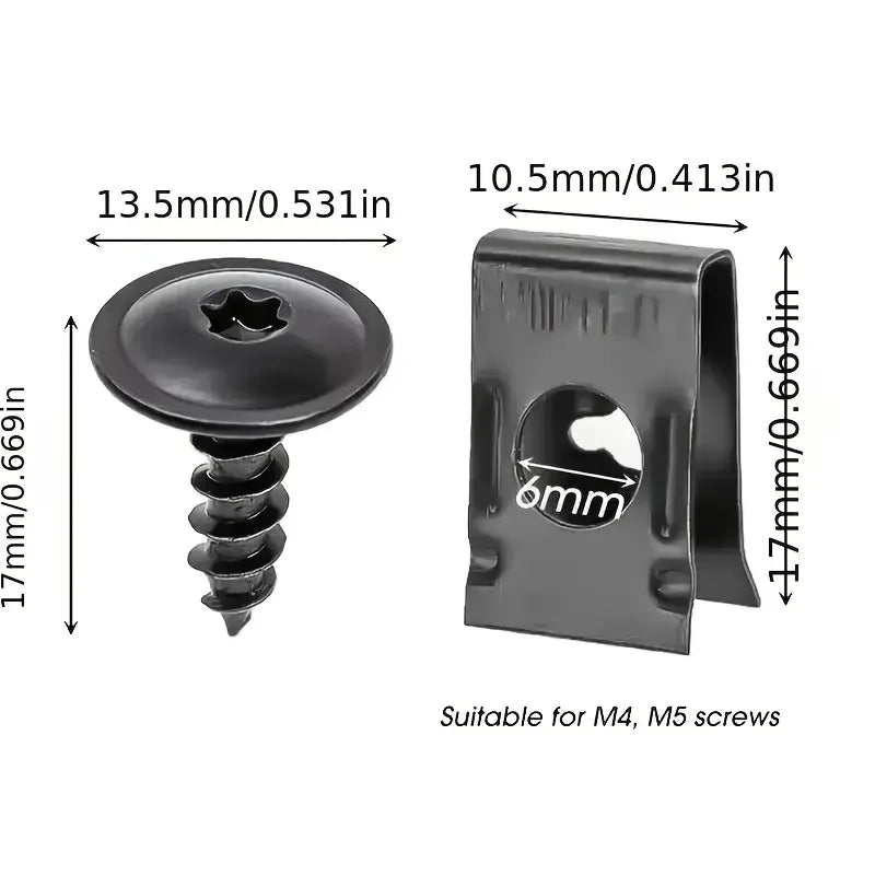 Car Self-tapping Screws U-shaped Metal Spacers Threaded Clips Auto