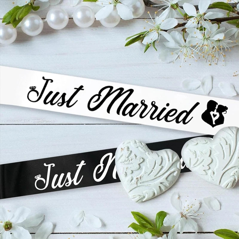 Just Married Sash Set 2pcs – Black & White Bridal Party Bridal Party Sash Peaceful Pleasures Health and Wellness