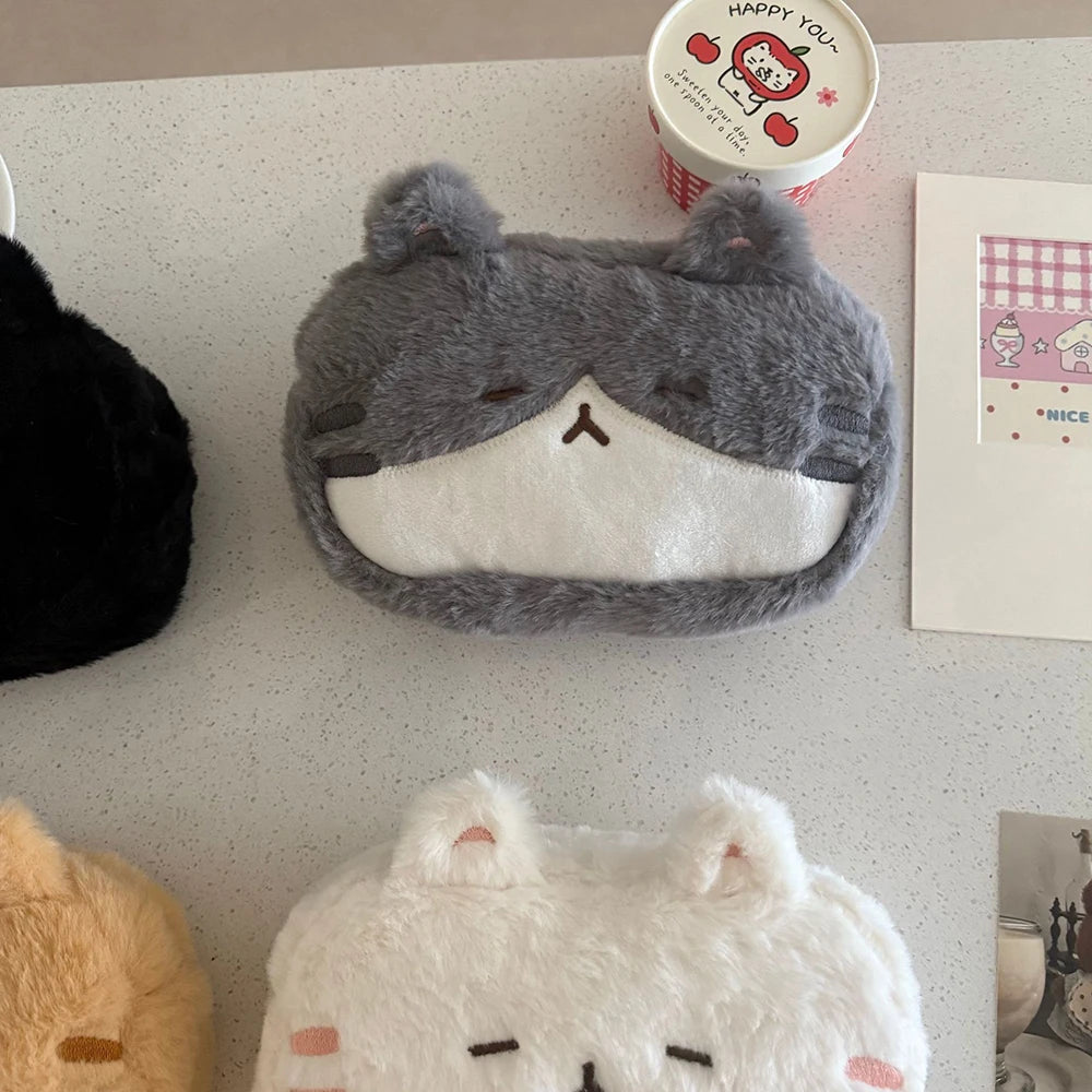 Cartoon Plush Cat Student Pencil Case Embroidered Cute Large Capacity