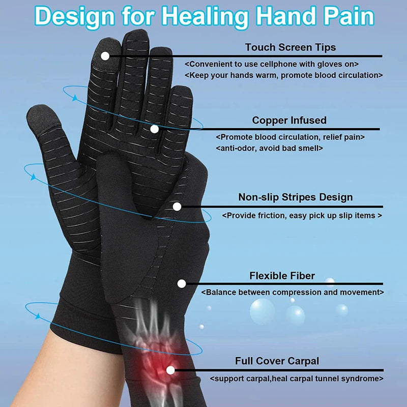 Relieve Hand Pain & Inflammation Instantly with 1 Pair of Copper Arthritis Gloves with Touchscreen - For Women & Men Peaceful Pleasures Health and Wellness