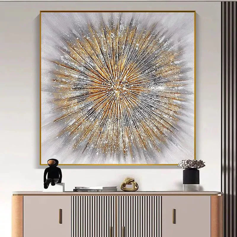 Pure Hand Drawn Oil Painting, Trendy Gold Line Texture, Living Room, Dining Room, Corridor, Sofa Background, Decoration Painting Peaceful Pleasures Health and Wellness