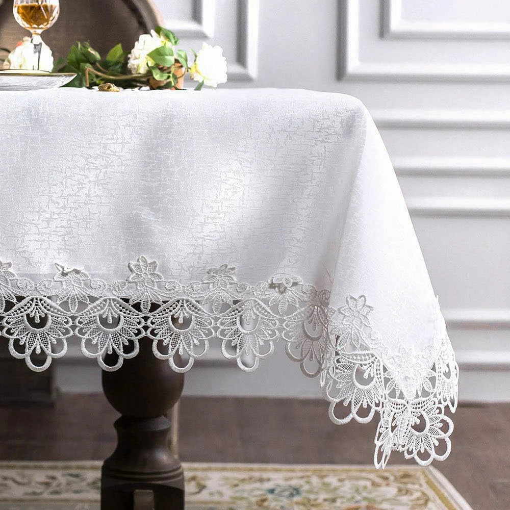 Battilo White Lace Floral Tablecloth | Waterproof Rectangle Cover