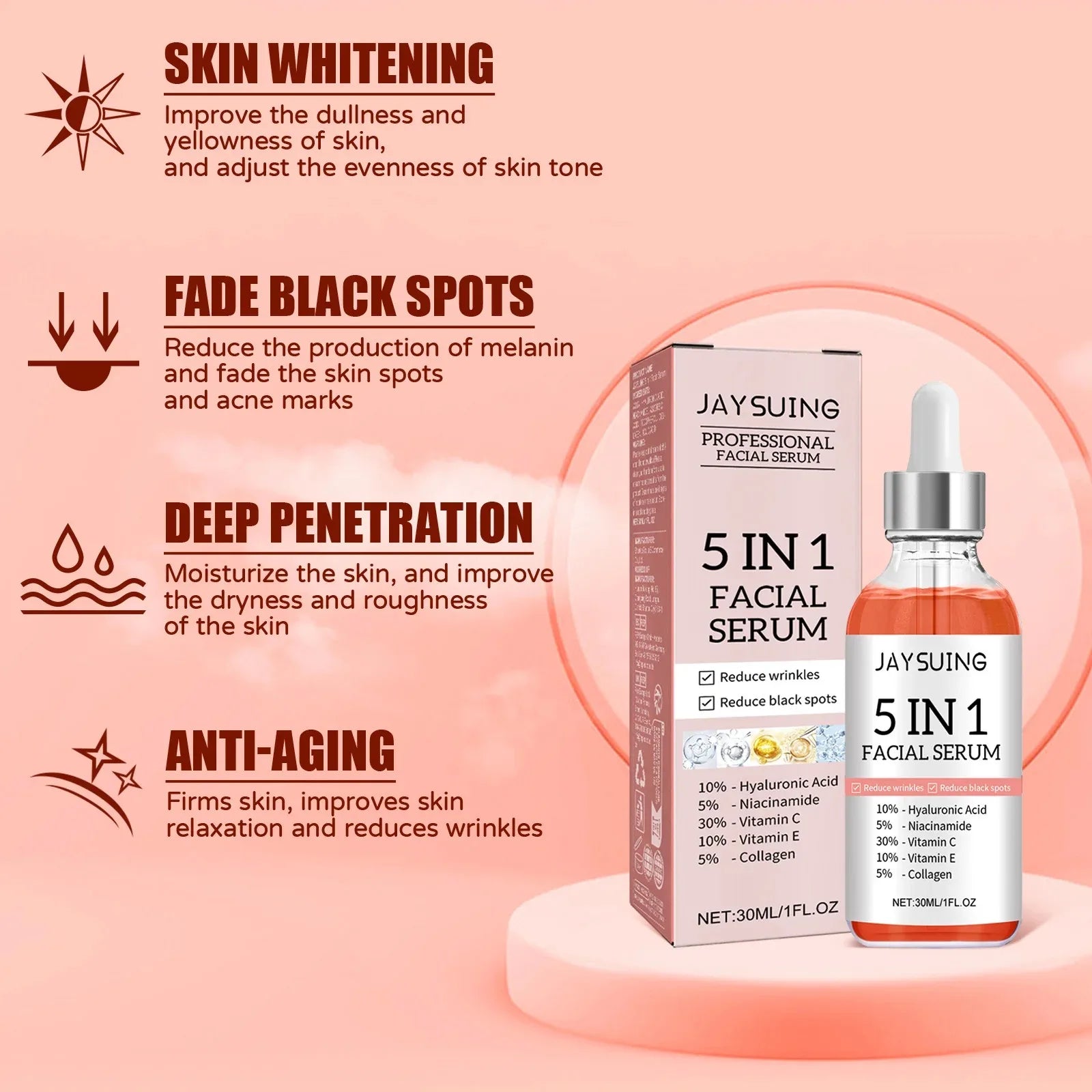 1/2/3pcs 5 In 1 Facial Serum Fade Fine Lines Firming Skin Shrink Pore Moisturizing Brightning Hyaluronic Acid Retinol Face Serum Peaceful Pleasures Health and Wellness
