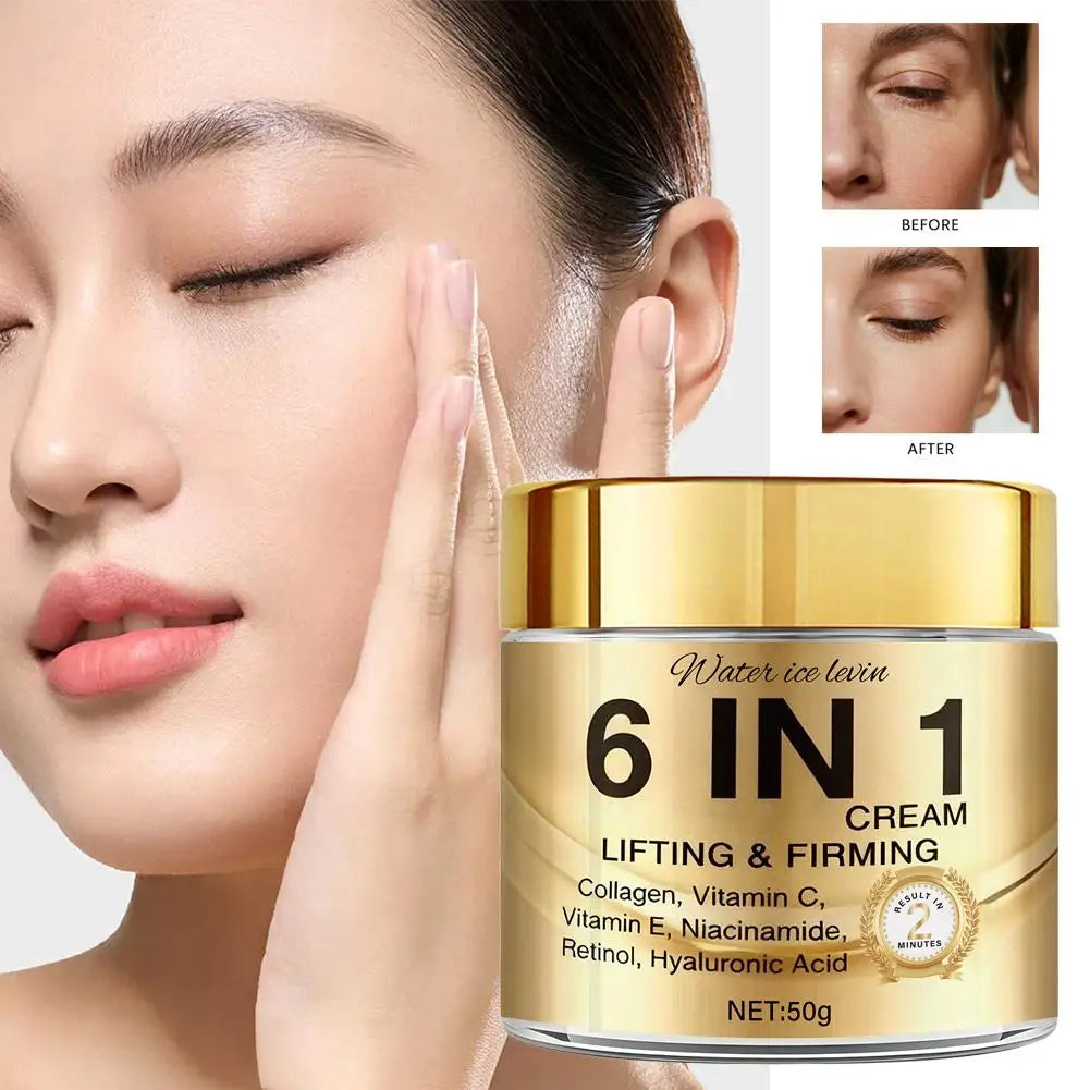 6 IN 1 Collagen Face Cream Lifting Firming Moisturizer With Vitamin C, E, Retinol,Hyaluronic Acid 50g Anti-Wrink Skin Care Peaceful Pleasures Health and Wellness