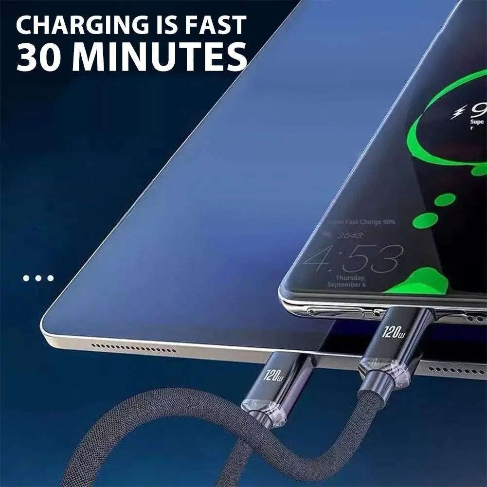 120W USB-A to USB-C Braided Fast Charging Cable – 6A Turbo Charge, 1m Peaceful Pleasures Health and Wellness