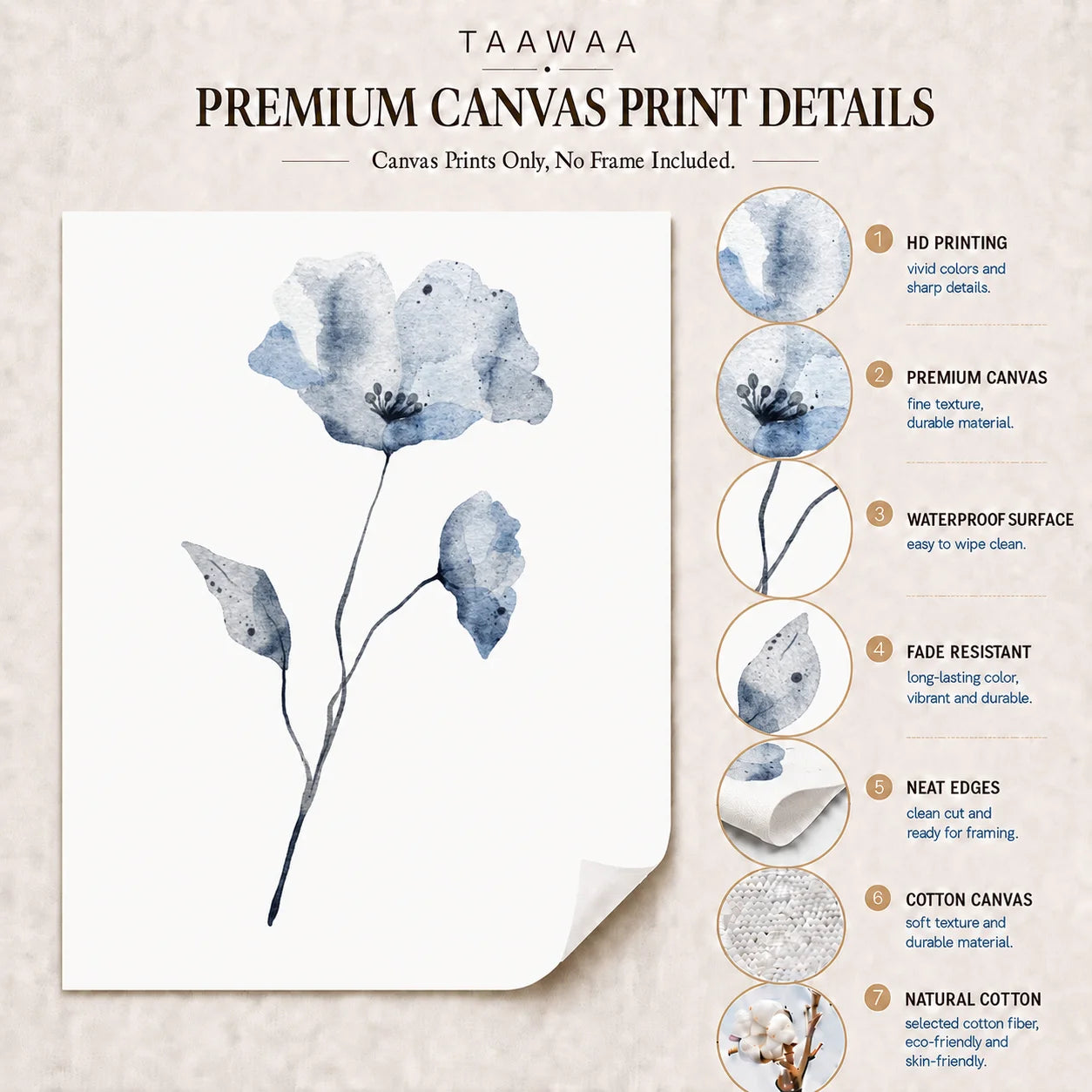 Botanical Flower Wall Art, Minimalist Plant Canvas Painting, Nordic Poster Print for Living Room Bedroom Wall Decor Peaceful Pleasures Health and Wellness