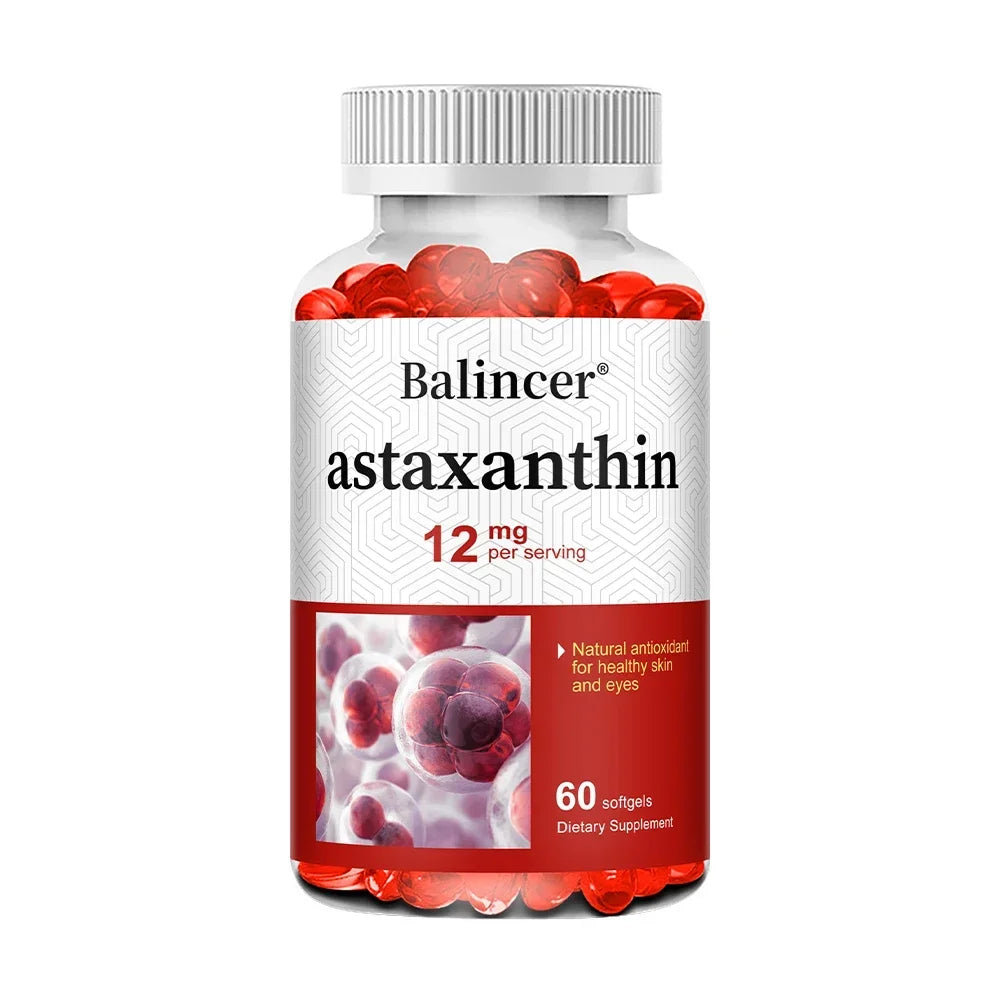 Astaxanthin 12mg - Supports Eye Health, Joint Health, Internal Circulation, Skin Health, Boosts Immunity, Improves Digestion Peaceful Pleasures Health and Wellness 60 count-1 bottle