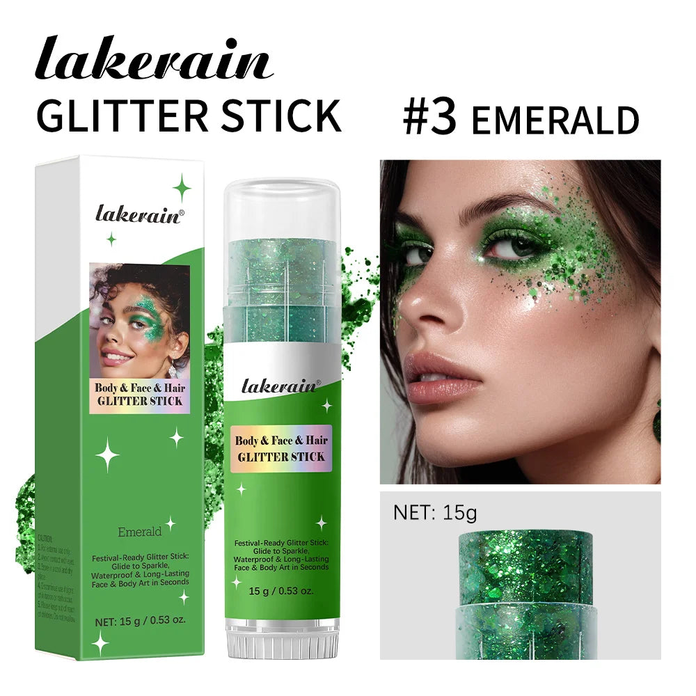 Body Glitter Sequin Stick Gel Texture Long-Lasting Dazzling Smudge-Proof Rich Sparkling Glitter Body Art for Party Stage Makeup Peaceful Pleasures Health and Wellness Emerald