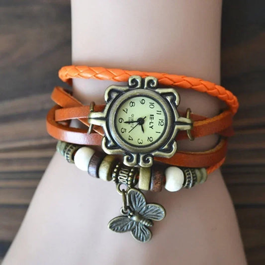 Retro Leather Hand Woven Lady Watch Antique Copper Thin Strap Peaceful Pleasures Health and Wellness