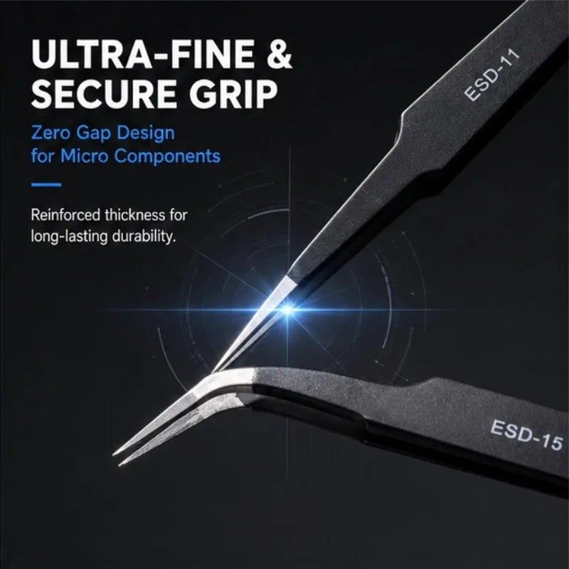 6pcs Precision Long Tweezers Set ESD Anti-Static Stainless SteelTweezers Repair Tools For Electronics Repair Soldering Craft Peaceful Pleasures Health and Wellness