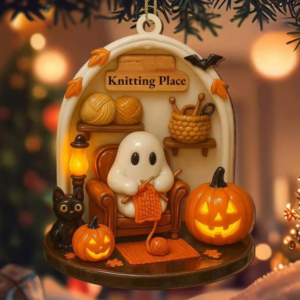 Cute Reading Ghost Halloween Acrylic Ornament | Spooky Décor