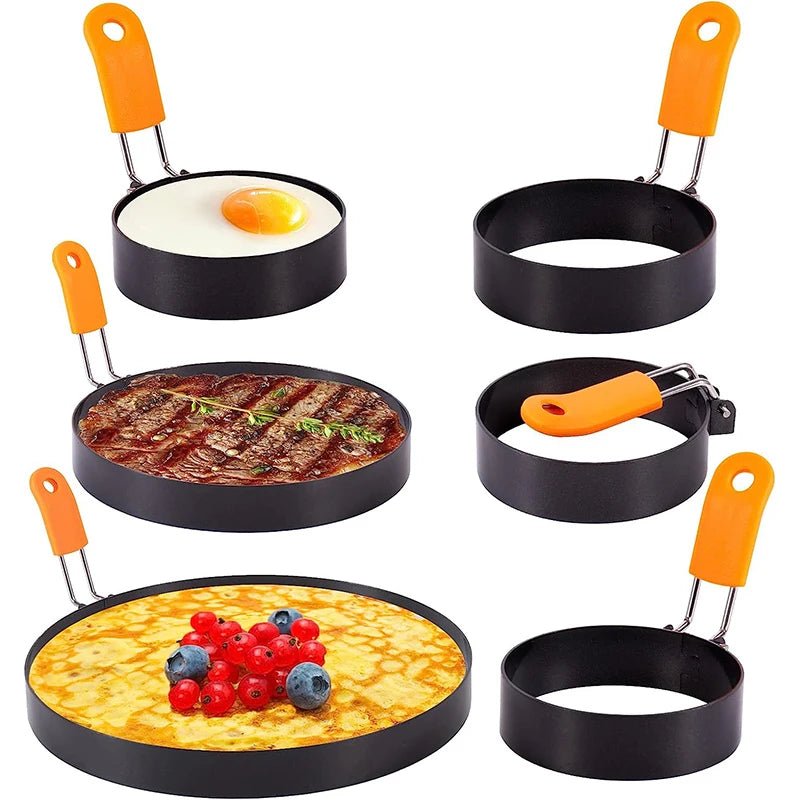 Stainless Steel Egg Rings & Pancake Mold Set with Silicone Handles Peaceful Pleasures Health and Wellness