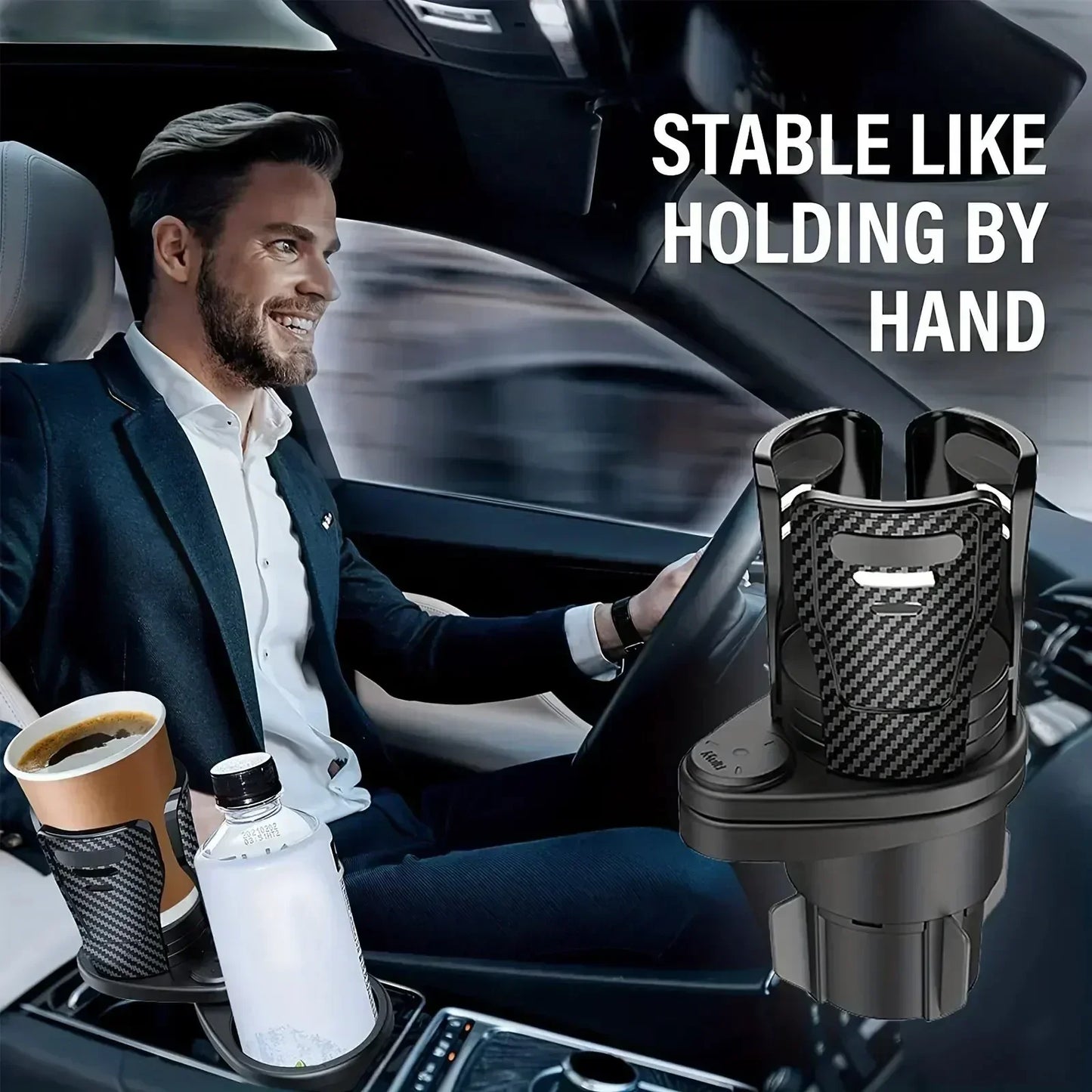 Adjustable Dual Car Cup Holder with Phone Mount | 360° Rotate