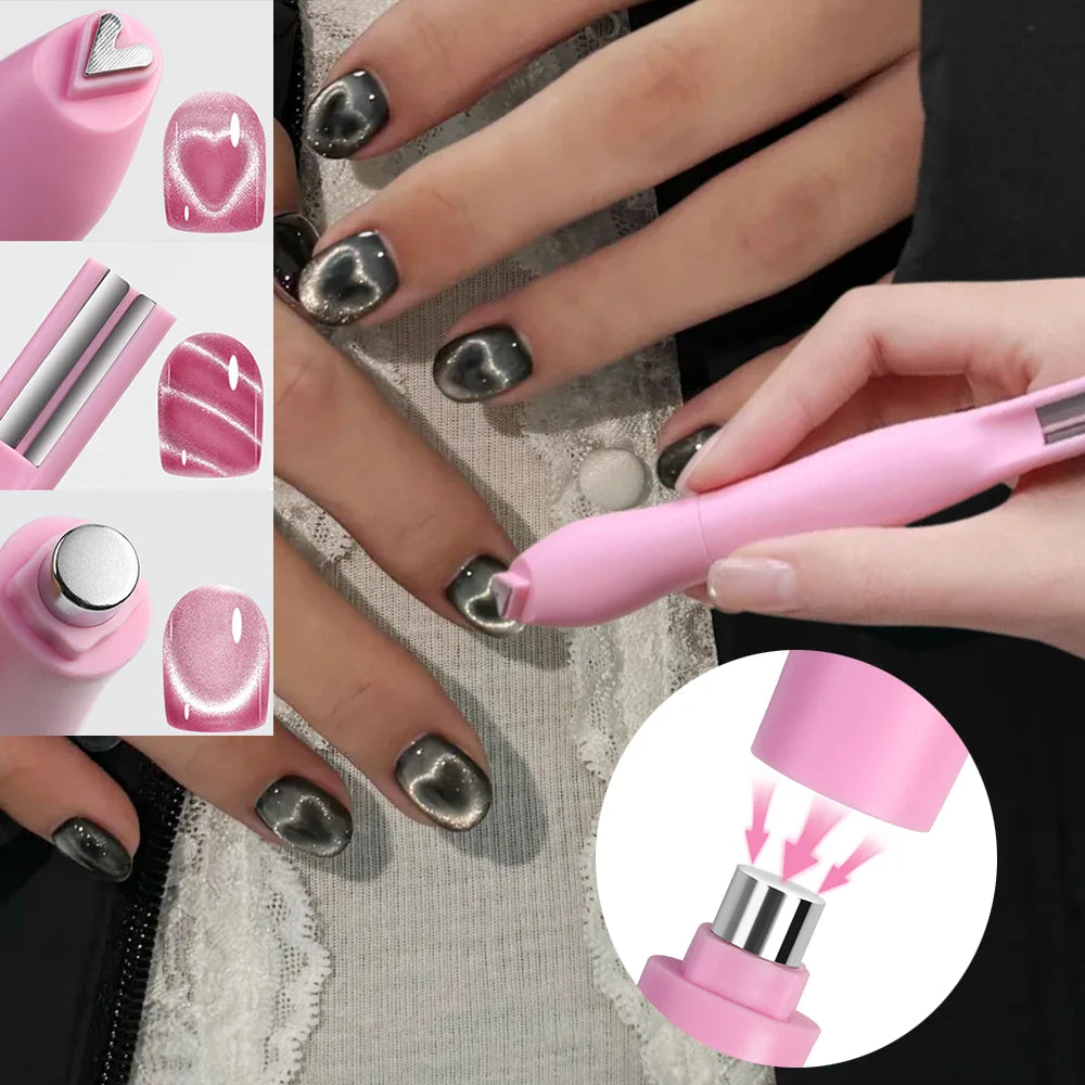 3-In-1 Cat Eye Nail Art Magnet Pen – Heart, Moon & Snake Designs Peaceful Pleasures Health and Wellness