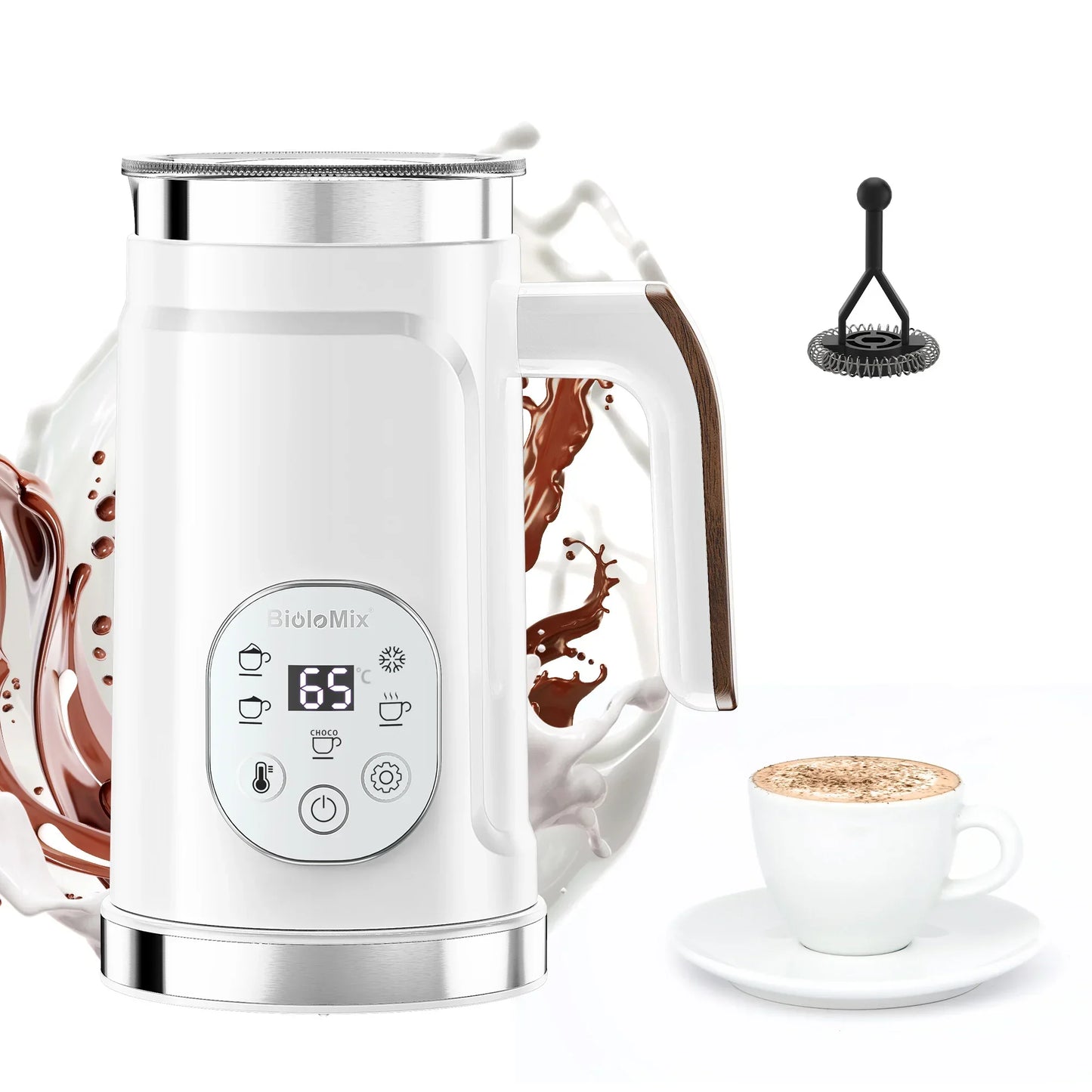 BioloMix 5-in-1 LED Touch Screen Milk Frother – Hot & Cold Foam Maker Peaceful Pleasures Health and Wellness