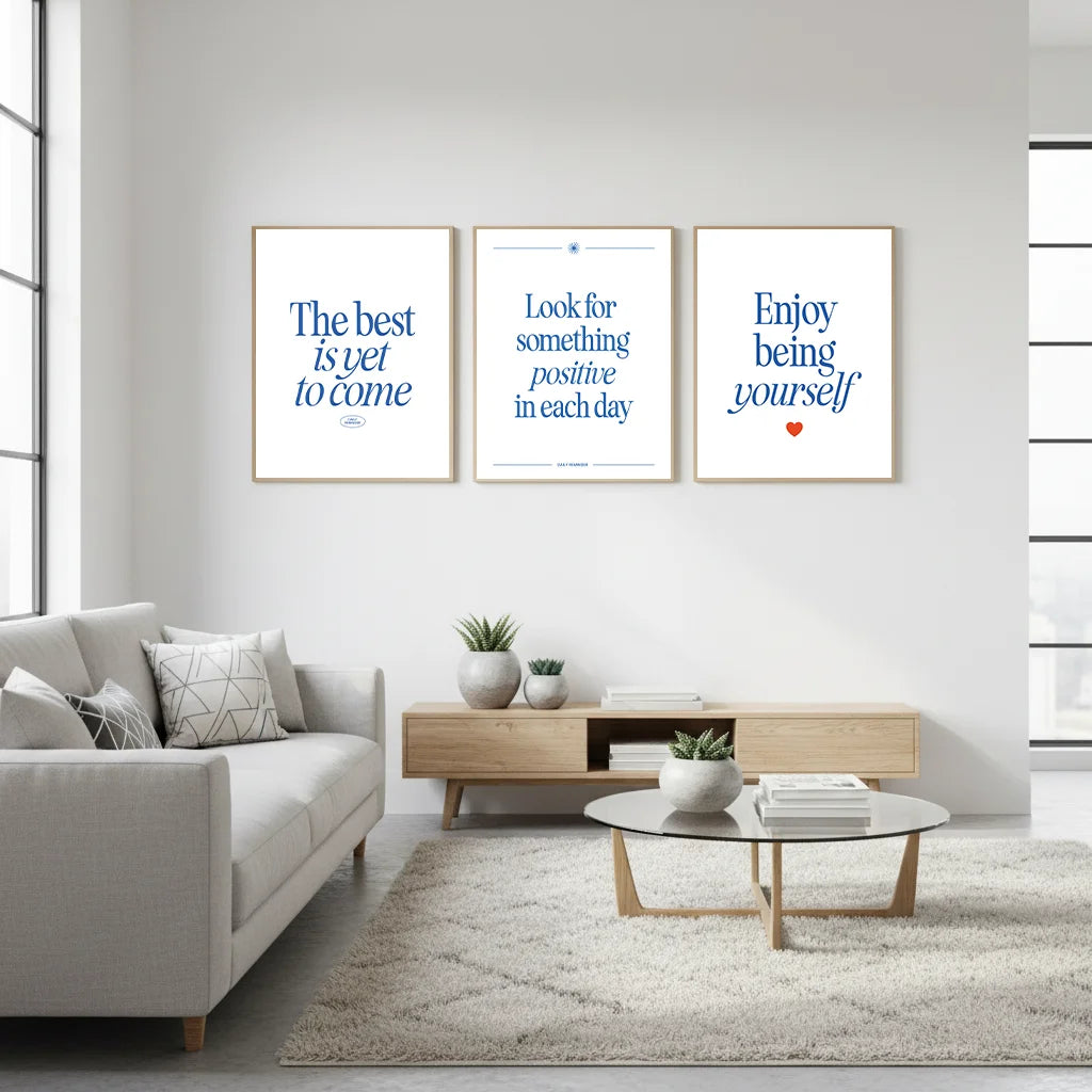 Minimalist Blue Inspirational Quote Canvas Wall Art | Nordic Print Canvas Wall Art Peaceful Pleasures Health and Wellness
