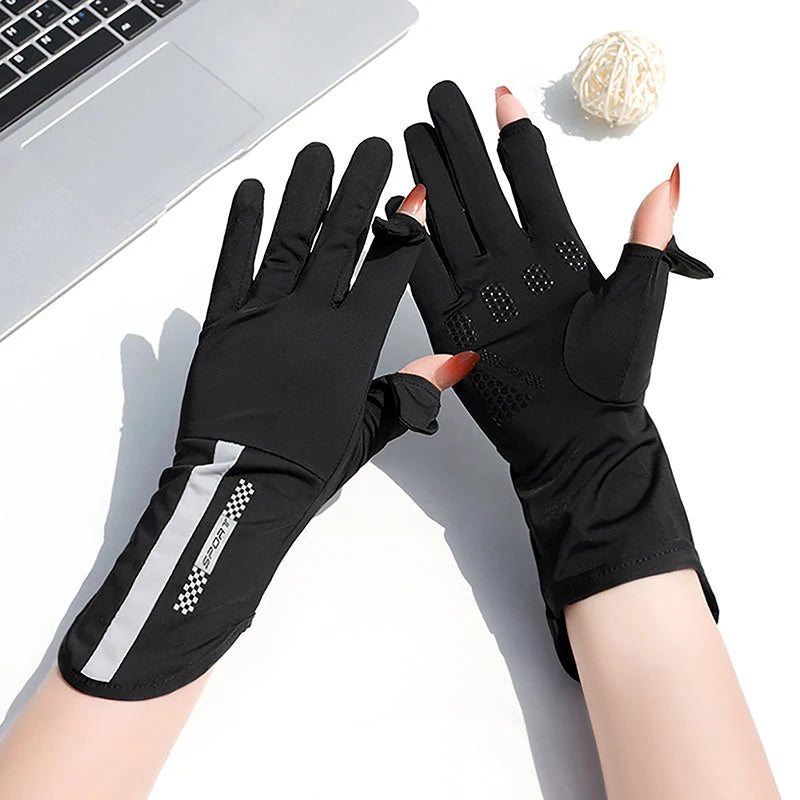 Summer Sun Protection Gloves Women Thin Ice Silk UV Protection Touch Screen Anti-slip for Driving and Cycling Breathable Gloves Peaceful Pleasures Health and Wellness black