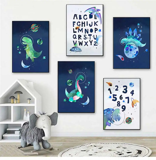 Nursery Wall Art Canvas Painting Nordic Posters And Prints Wall Pictures Baby Room study Decor Dinosaur Space Planet Alphabet Peaceful Pleasures Health and Wellness