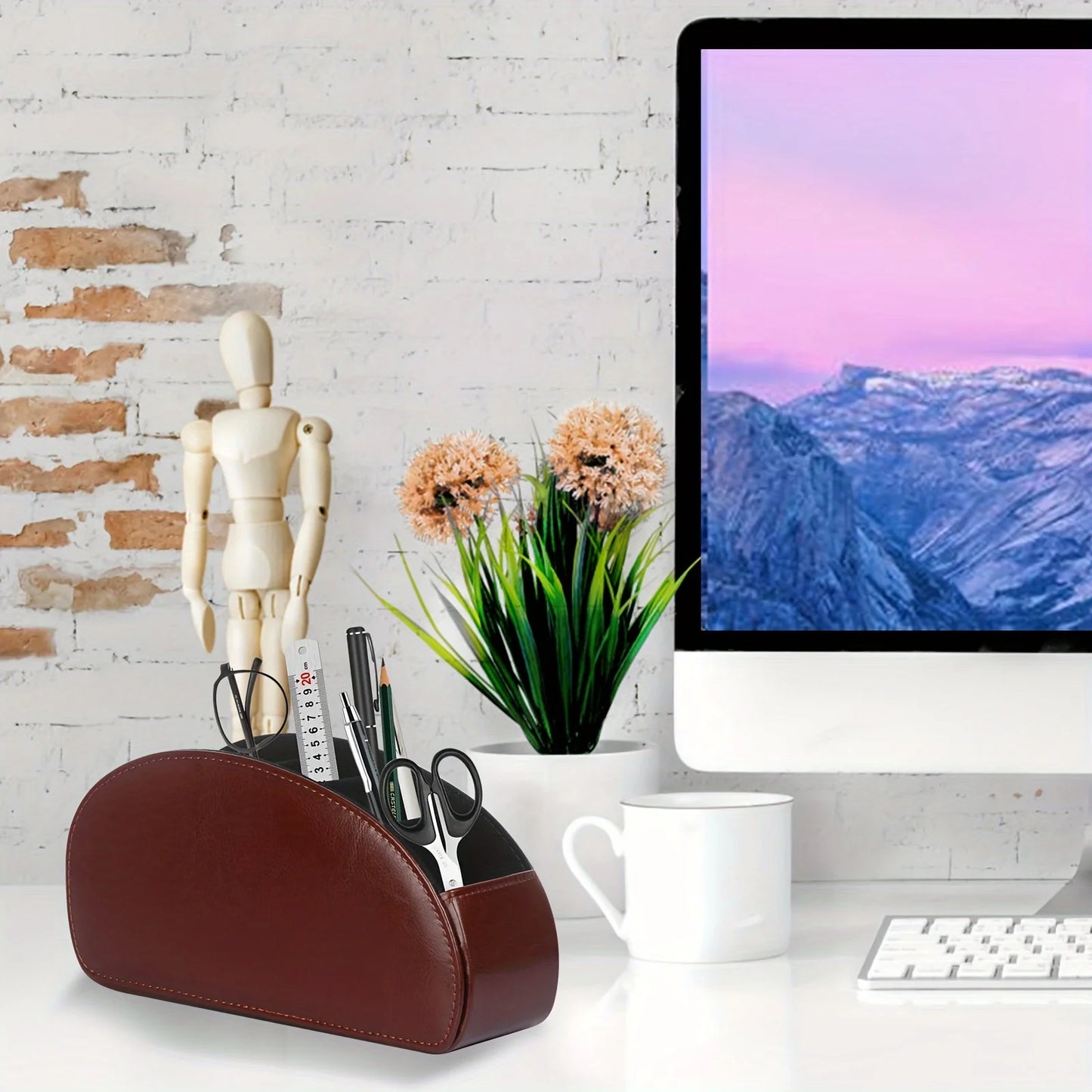Desktop Remote Organizer – 5-Compartment PU Storage Box
