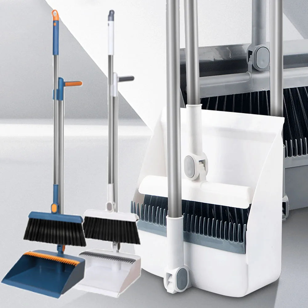 Upright Broom & Dustpan Set | Long Handle, 180° Rotation