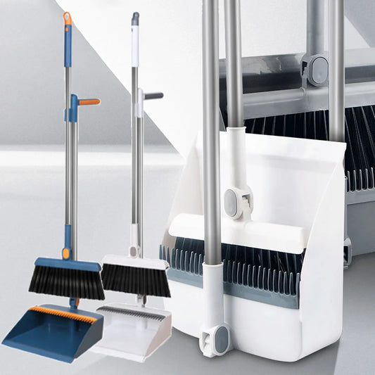 Upright Broom & Dustpan Set | Long Handle, 180° Rotation