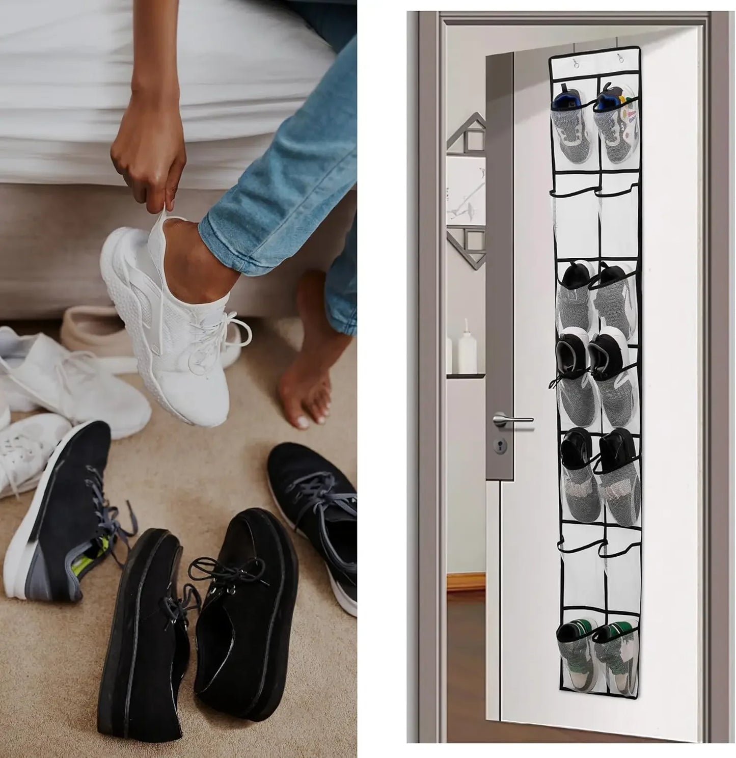 14-Pocket Over Door Shoe Organizer, White Hanging Rack for Closet Storage, 2-Pack Peaceful Pleasures Health and Wellness