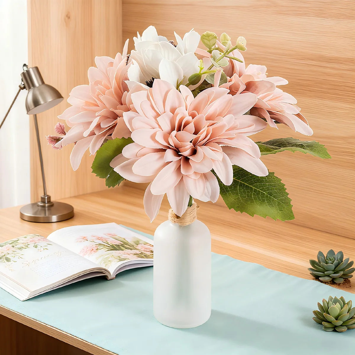 Artificial Silk Dahlia Camellia Bouquet | Wedding & Home Decor