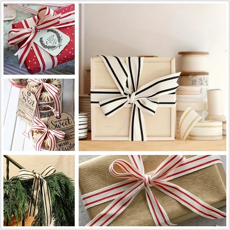 1 Roll Striped Cotton Ribbon Natural Craft Accessory Satin Wrapping