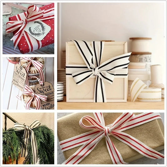 1 Roll Striped Cotton Ribbon Natural Craft Accessory Satin Wrapping Peaceful Pleasures Health and Wellness