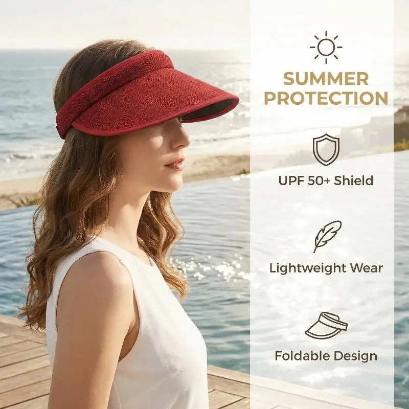 Women's Straw Sun Visor Hat – UV Protection Adjustable Beach Cap