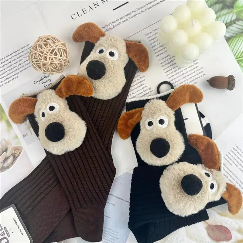 Personalized Fashion Socks 3D Cartoon Big Ears Dog Socks Plush Cloth Doll Socks Spring and Autumn Sweet Breathable Middle Socks Peaceful Pleasures Health and Wellness 2 Pair One Size